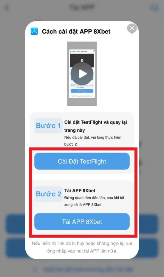 Đối với IOS bạn cần tải TestFlight trước khi bấm tải app nhé